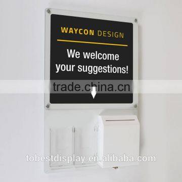 innovative design wall mount custom acrylic suggestion box with poster frame and leaflet pocket