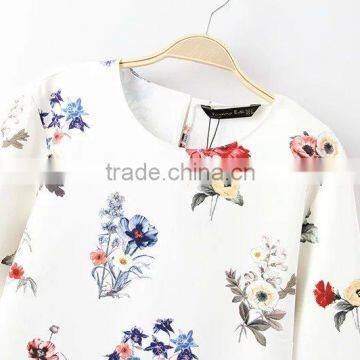 Women Clothing With Flower Round Collar Short Sleeve Shirt for Women of Digital Printing Fabric photo-3