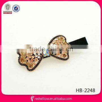 New arrival fancy crystal bow mini metal hair clips