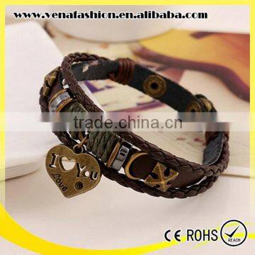 snap heart boys imitation leather bracelet factory