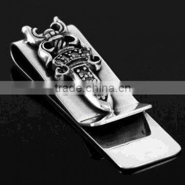 New design custom engraving antique stainless steel sword shaped money clip custom for promotion
