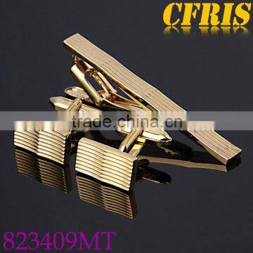 Golden Waves Design Cufflinks and Tie Clip Set