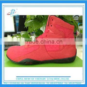 Red suede leather upper thin sole professional boxing shoes lightweight