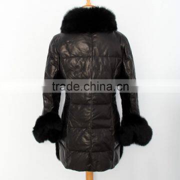 Popular Fashion Ladies Natural Leather Coat With Fox Fur Trim photo-2