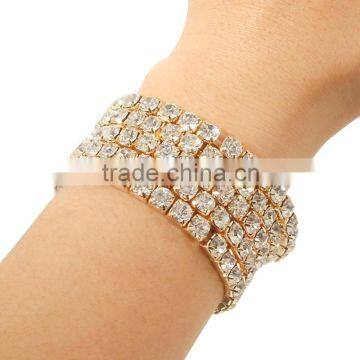 Top selling wholesale bulk gold 5 row rhinestone elastic stretch bracelet sets