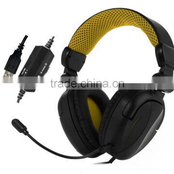 Foldable USB audio 7.1 surround sound PC computer gaming headset with LED light and removable mic