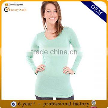 High quality 100% cotton single jersey ladies long sleeve t-shirts tunics tops