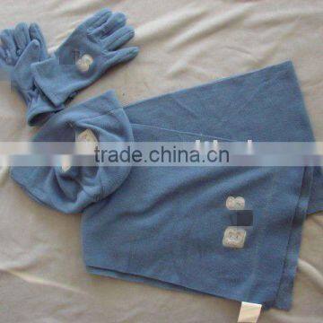TYTP002 Children' Fashion Polar Fleece Three Piece Suit (Knit Scarves,hat & Gloves ) With Embroidered