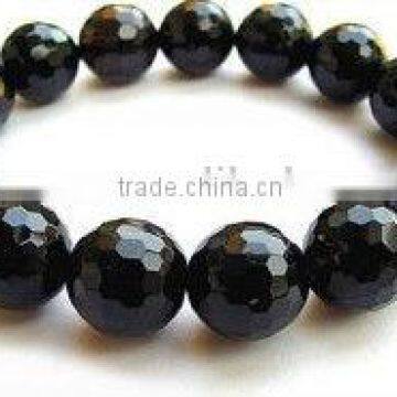 12mm nice round black agate faceted gemstone stretch bracelet
