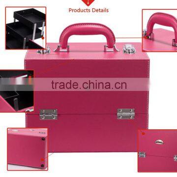 2016 New Professional Pvc Leather Makeup Case Red Beauty Box Cosmetic Organizer With 4 Trays photo-5