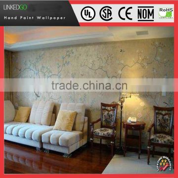 luxury hotel material decoration hand-painting wallpaper install hotel interior hall