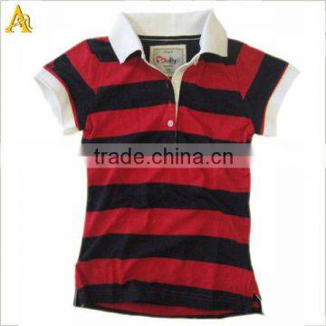 custom new design fahsion ladies stripe polo shirt