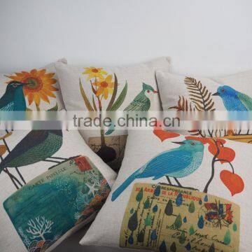 Bird sublimation heat printing custom wholesale cushion with linen/cotton material