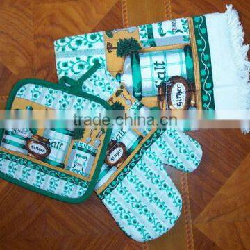 printing 3pk kitchen set, printed kitchen towel, oven mitten & potholder