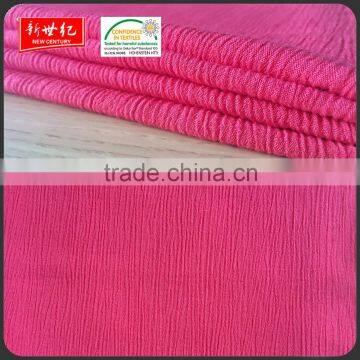 china fabric manufacturer oeko-tex standard solid crinkle viscose fabric, 30*24 135gsm dyed rayon crepe fabric