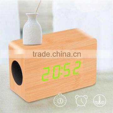 Wooden Portable Wireless Alarm Clock LED Time Date and Temperature Display Microphone Bluetooth Speakers