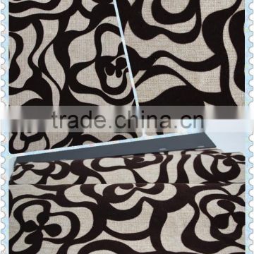 Black Circle Flower Pattern China Textile Flocking on Linen Fabric Wholesale