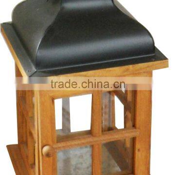 European Style Wooden Lantern With Metal Top Candle Holder photo-6