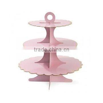 3 Tier Round Cake Cupcake Stand Cake Stand Rose Pink with Gold Line Birthday Wedding Party Display