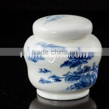 Unique style Blue landscape ceramic canister