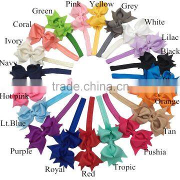 Grosgrain Pinwheel Hair Ribbon Bow Glued On Elastic Headbands Baby Boutique Headband Bow Accessories