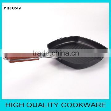 non stick bbq grill pan with wooden folding handle