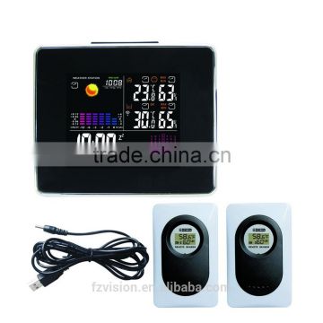 433MHz wireless Station with weather forcast/ Wireless Weather Station clock with 2 Remote Sensors for promotional gift