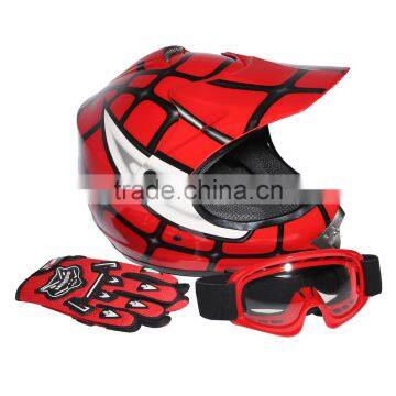 Youth Red Spider Net For Dirt Bike Motocross Off-Road Helmet MX Goggles+Gloves S M L