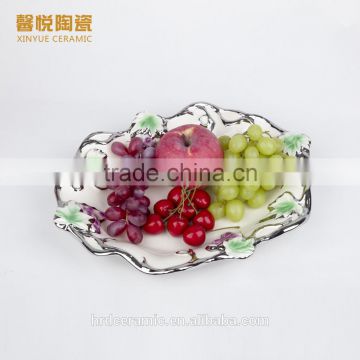 Stock plate and dish ,Fashion Golden Ceramic Decorative Cheap Big Ceramic Plate