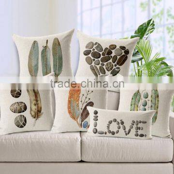 Linen square throw pillows case with plume printed STPC038