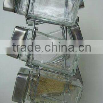 six pcs set clear square glass kit for spices with square metal lids