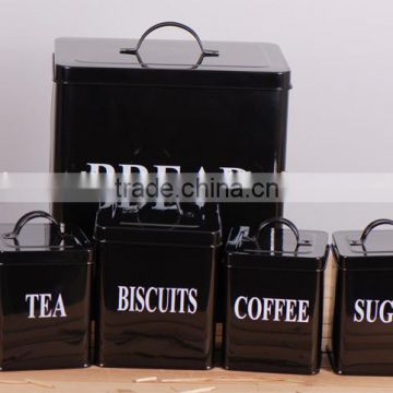 Set of 5 Household Square Metal Storage Canisters Bread Box Coffee Tea Biscuit Sugar Tin Jar