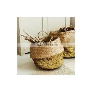 Silver Sequin Belly Basket, Seagrass Dipped Bottom Basket, Folding Basket photo-5