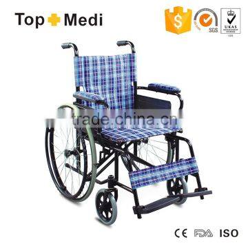 TOPMEDI folding manual steel wheelchair with fixed armrest and footrest