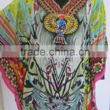 Multicolor CAFTAN Digital Print Crepe Silk LONG Kaftan Tunic Poncho photo-2