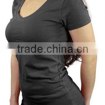Women's Sexy Scoop Neck T Shirt Cotton Spandex Workout T Shirts Soft Yoga Top Slim Fit Black Plain T-Shirt