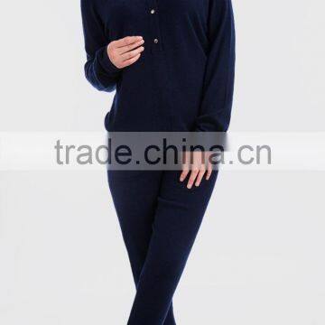 100% cashmere knitted hooded top and long track pants 2 piece women set