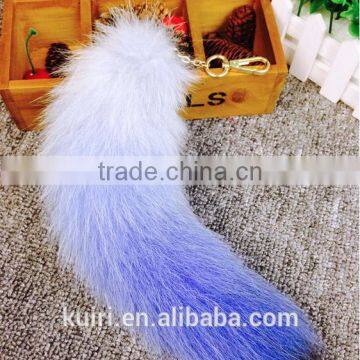 Colorful Fox Fur Keychains 100% Real Fox Fur Rehinstone Tail Bag Pendants Accessory photo-2