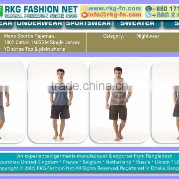 Men short pajamas with yarn dyed top & plain shorts