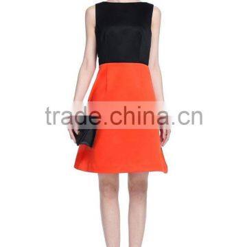 2016 Popular Style Black and Orange Contrast Color Sleeveless Skinny Dress