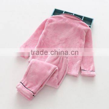 Wholesale Solid Color Flannel Two Piese Sets Children Pajamas photo-3