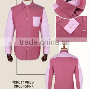 Pink Contrast Fashionable Casual Cotton Men Shirts photo-2