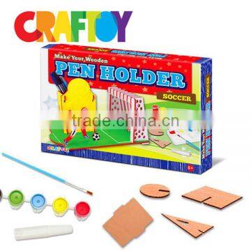 Natural Wood Kit Color Your Wooden Soccer Pen Holder photo-3