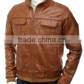 Men's Black Leather Bomber Jacket