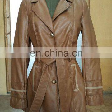 Fashion Soft PU Leather Jacket Faux Leather Jacket Winter Jacket Long PU Jacket with Belt