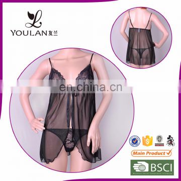 China Supplier Fitness Young Lady Black Sexy Bedroom Wear Nighty Lingerie