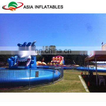 Grey Shark Slide Inflatable Water Park , Inflatable Moving Park With Pool And Slide