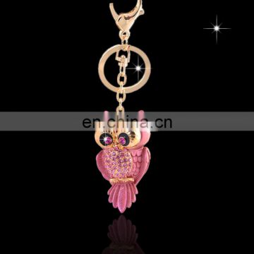 Wholesale Promotional cheap Fashion metal rhinestone owl key ring MCA-0044