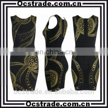 2015 golden ladies western dress designs bandage celebrity dress