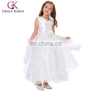 Grace Karin Sleeveless V-Neck Ivory Flower Girl Princess Bridesmaid Wedding Pageant Party Dress 2~12 Years CL008937-1